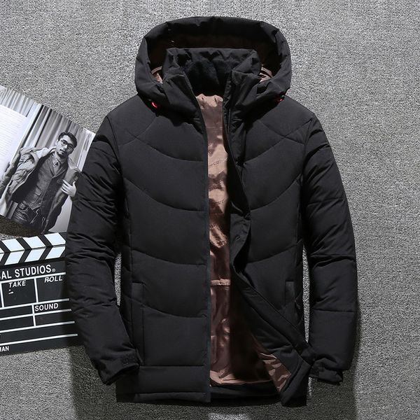 

2020 new men's short jacket, white duck down hooded and thickened coat, Black