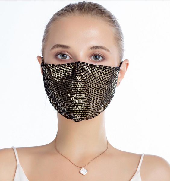 

lady blingbling face salon paillette sequin fashion designer luxury mask washable reusable mascarillas protective adjustable rope