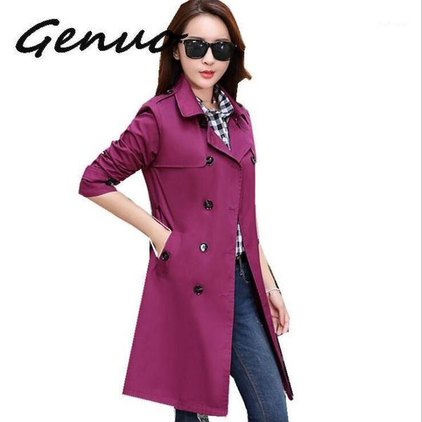 

genuo 2020 new spring autumn korean fashion slim long trench coat double-breasted plus size windbreaker women overcoat with belt1, Tan;black