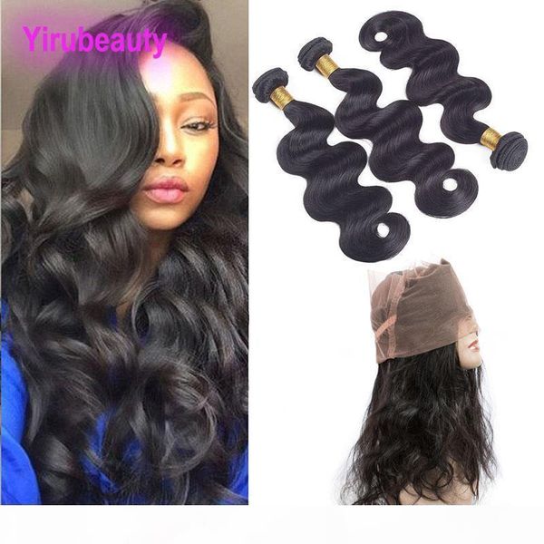 

malaysian human hair pre plucked lace frontal 360 with bundles 4 pieces lot body wave human hair extensions frontal closure, Black;brown