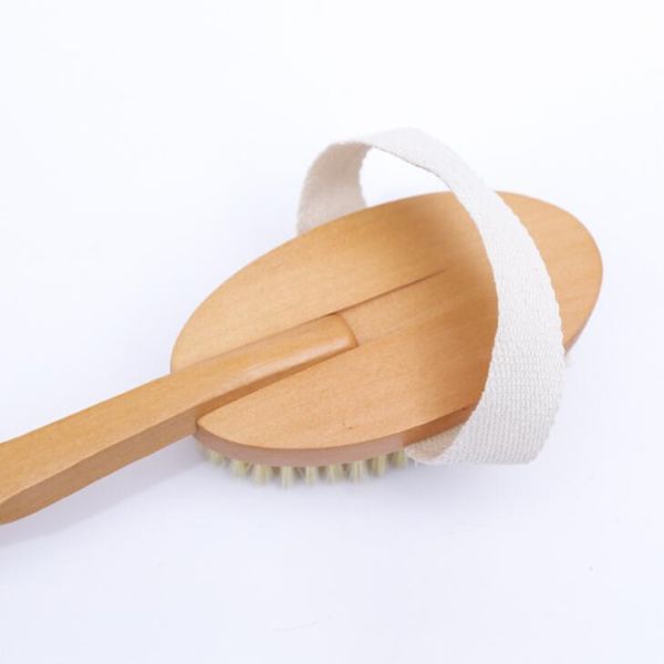

dry skin body brush with long detachable non-slip handle 100% natural bristle bath shower brush blood circulation & exfoliation ccd3216
