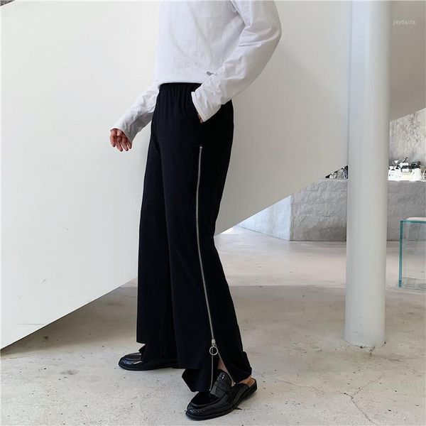 

punk gothic vintage harem pant straight trousers men women side zipper loose streetwear hip hop casual wide leg pants male1, Black