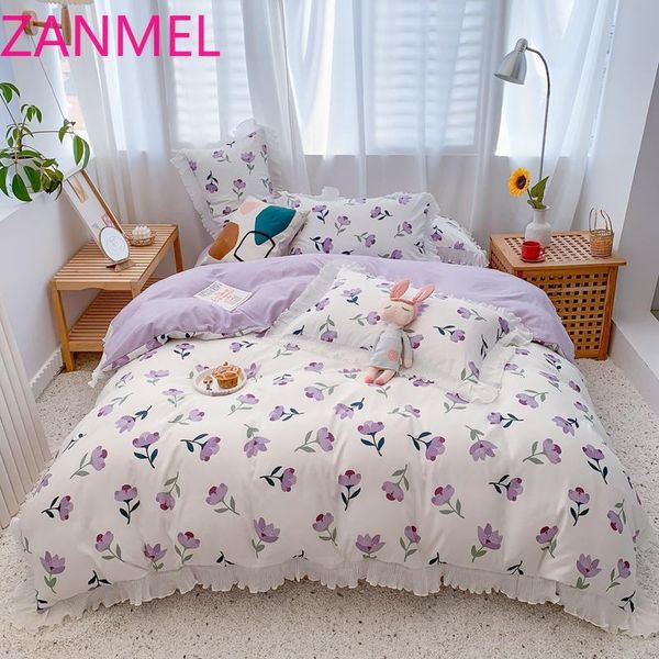 

3/4 pcs bed cover set for single bedding  size cartoon style duvet cover and bed sheet with pillowcase for double