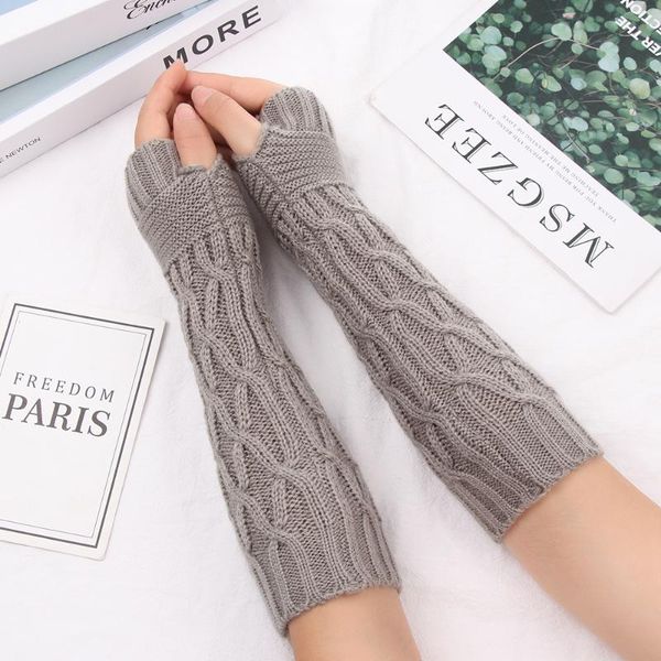 

winter thick warm long knitted gloves new arrival candy color fingerless mittens elastic soft arm warmers for women girls, Blue;gray