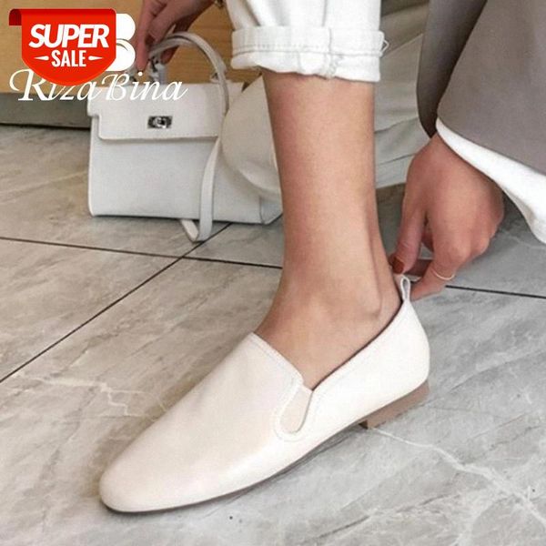 

rizabina women flat shoes flat heels simple style shoes women real genuine leather round toe slip on solid footwear size 34-39 #sp2w
