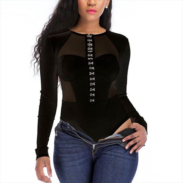

боди для женщин большой размер с длинным рукавом bodysuit черный кружева ветер кнопка зрелая прозрачная женщина тела верхняя часть тела мудж, Black;white