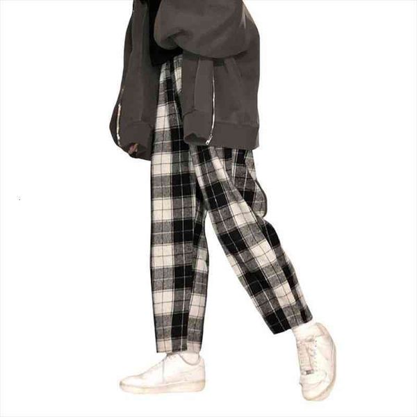 

black and white grid harajuku plaid pants for women trousers streetwear woman harem pants autumn ladies causal plus size, Black;white