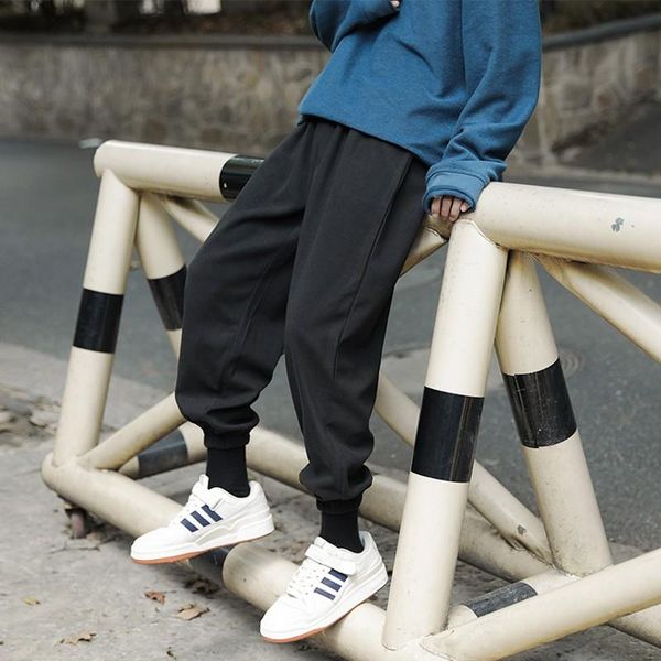 

2020 autumn winter men joggers pant cuffed washed black gray oversized sweatpants drawstring solid casual ankle-length trousers