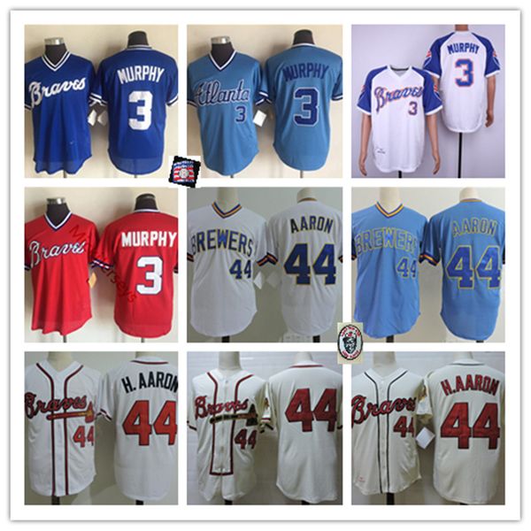 

Mens Vintage 1980 Mesh #3 Dale Murphy Jersey Stitched white Cream Zipper #44 Hank Aaron Jerseys S-3XL, Black