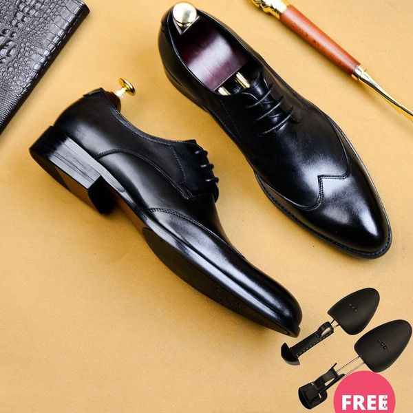 

qyfcioufu handmade oxford dress shoes men genuine cow leather suit shoes footwear wedding formal italian shoes y200420, Black