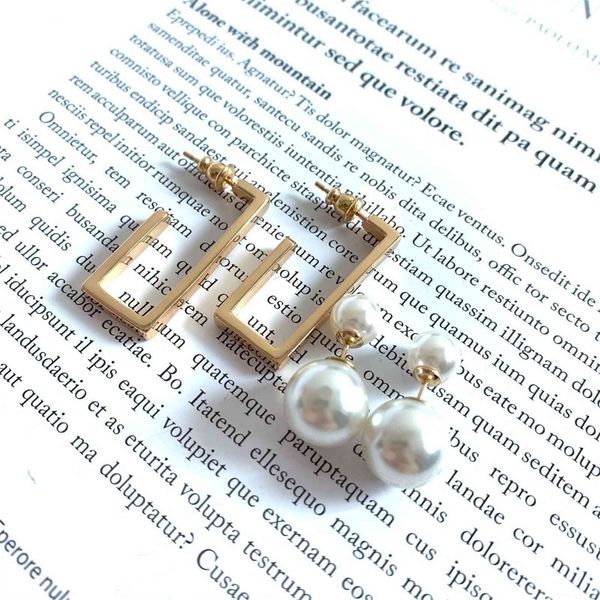 

cyber monday new rectangular simple pearl earrings, Golden