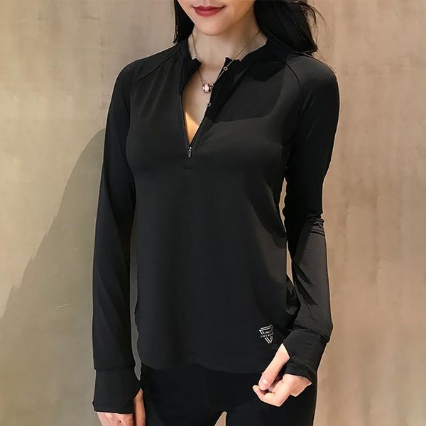 

women zipper long sleeve sport shirt solid color fitness with thumb holes quick dry breathable gym clothes, White;red