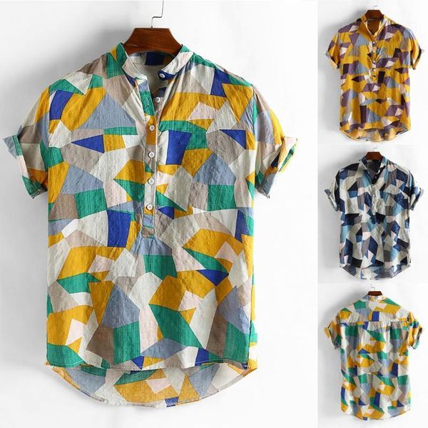 

geometric print shirt men new designer summer shirt short sleeved1, White;black