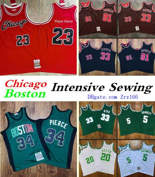 

chicagocity bostoncity team 23 player 91 rodman 34 pierce 5 garnett 33 mitchell&ness 1997-98 07-08 red hardwoods classic retro jersey, Black;red