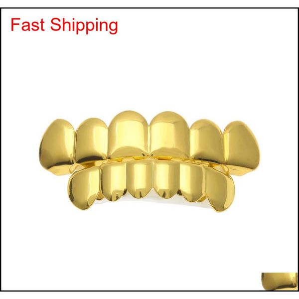 

new custom fit gold plated hip hop rock teeth grillz caps & bottom grill set for christmas qylxpb bdefashion, Silver