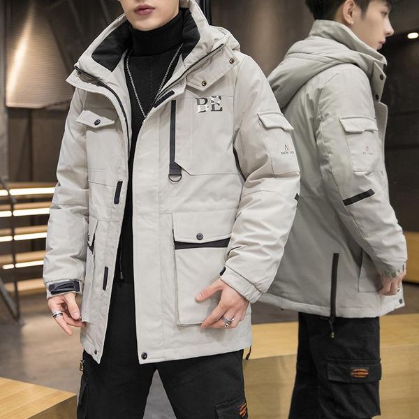 

men's down & parkas hooded jacket in winter 2021 korean youth casual thickened warm work clothes fashion brand coat for men, Black