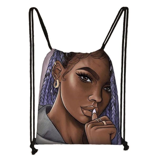 

черное искусство африканская девушка печатает шнурок сумка для женщин мода хранения сумки студент африка латинская америка девушка рюкзак bo