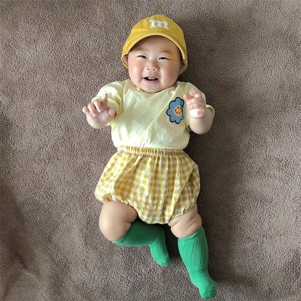 

milancel girls boys sunflower tee plaid bloomer clothing set twins newborn baby clothes y200803, White