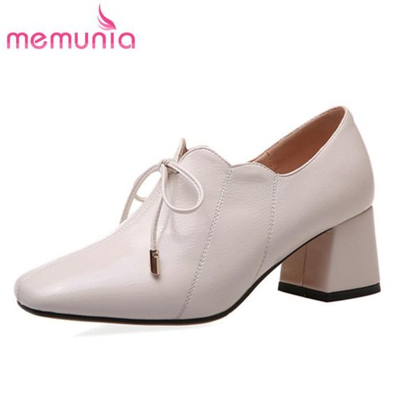 

memunia 2021 patent leather women pumps square toe lace up spring autumn classic dress shoes ladies office shoes, Black