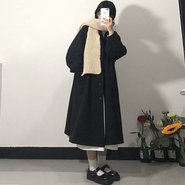 

2020 new autumn and winter woolen coat women's hepburn woollen overcoat medium long thick temperament small, Black