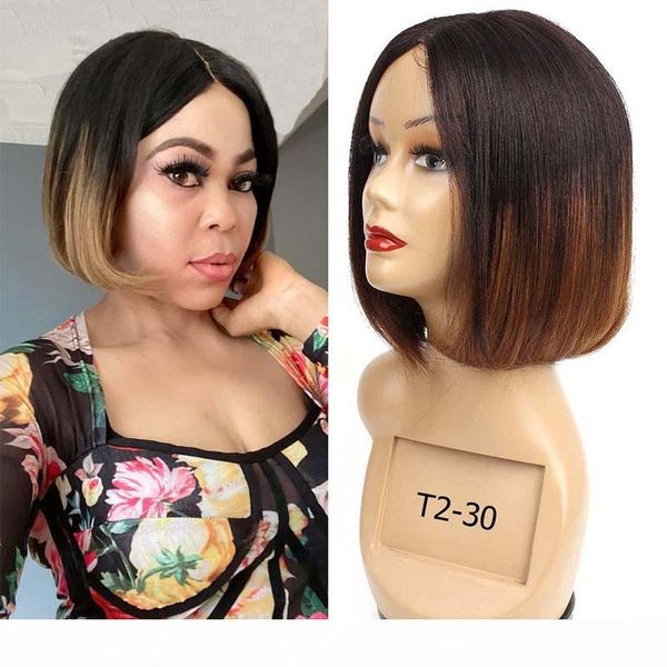

bob human hair wigs t type lace part wig middle part full wigs short straight brazilian remy hair, Black;brown