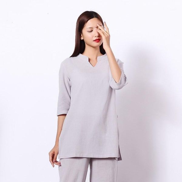 

yoga outfits women tai chi kungfu meditation uniforms cotton linen loose female jogging outfit workout set sportswear sweatshirt+pant1, White;red