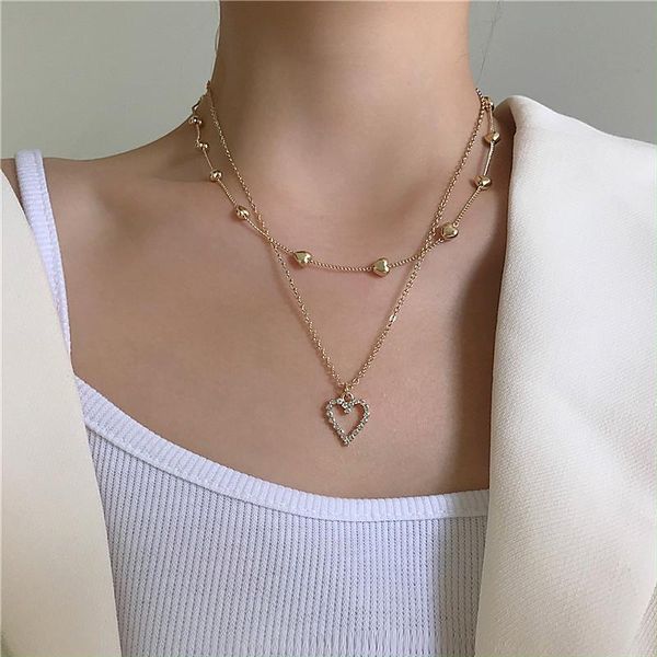 

chokers cz zircon heart choker necklace for women multi-layer pendant necklaces collares chain goth female jewelry bijoux, Golden;silver