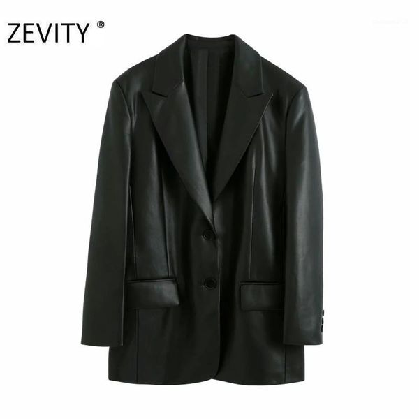 

women's suits & blazers zevity women vintage solid color pu leather blazer coat office ladies pockets causal loose stylish outwear suit, White;black