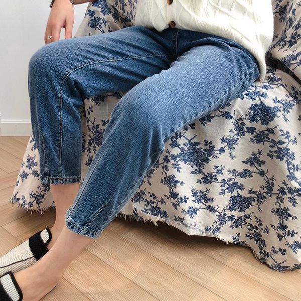 

neimai old pants high waist jeans korean style women mujer 2019 calca straight spodnie damskie jean femme vaqueros ladies jeansy1, Blue