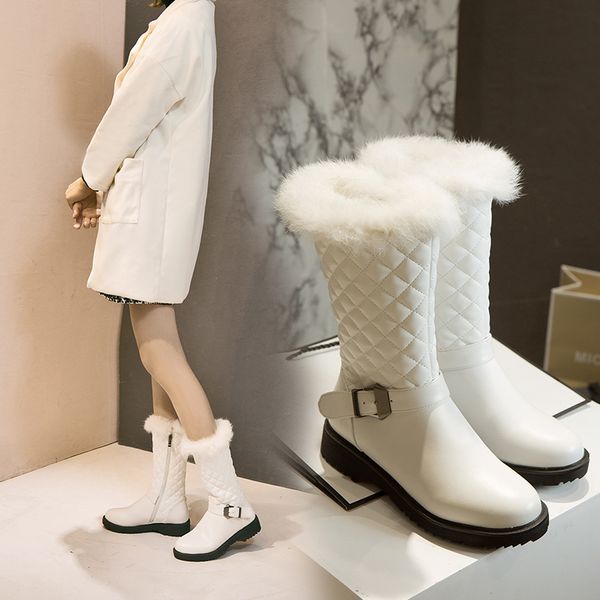 

women's mid-calf more size 22-26.5cm royal hair rabbit skin winter fur warm teddy boots thin shoes 19iw, Black