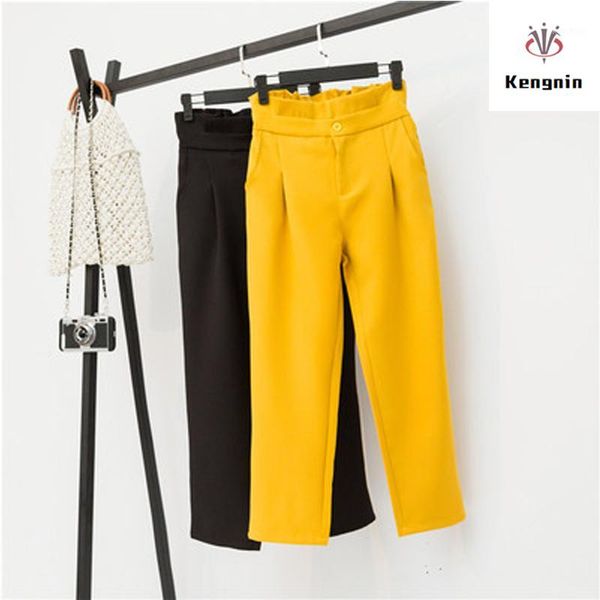 

plus size xl- 5xl summer 2020 autumn women trousers casual high waist bud ladies pants loose anklet length pant street capris1, Black;white