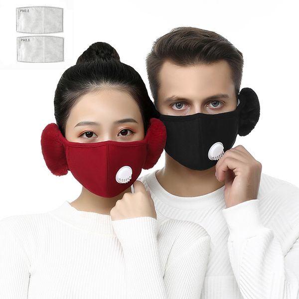 

2 in 1 face mask cover with plush ear protective mask pm2.5 thick and warm mouth masks winter mouth-muffle earflap outdoor w-00275