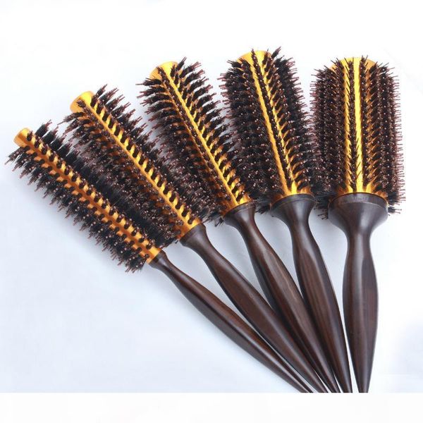 

irui 1pc natural boar bristle round brush wooden handle hair rolling brush for hair drying styling curling, Silver