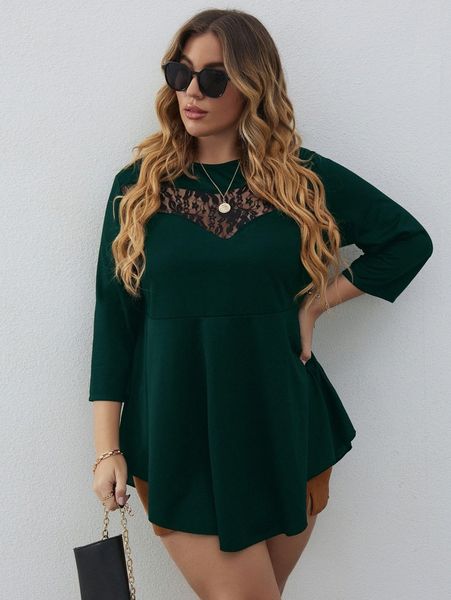 

plus lace insert peplum tee f8gm#, Black