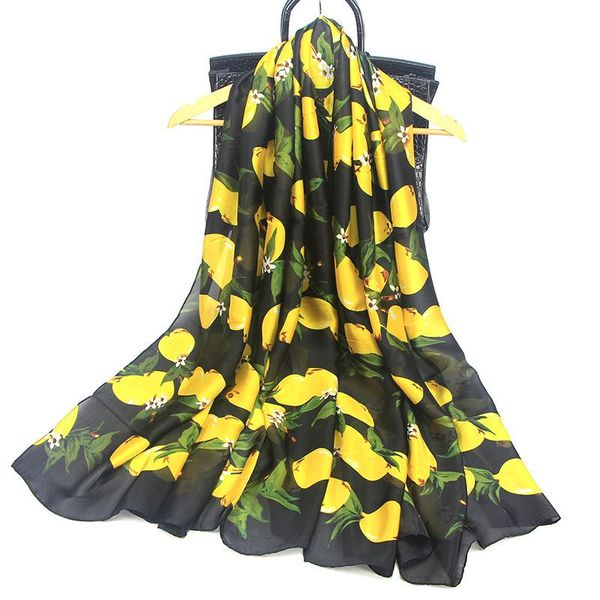 

scarves yishine long lemon fruits prints soft scarf shawls for women girl summer silk wraps beach lady shawl, Blue;gray