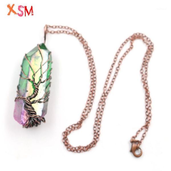 

xsm reiki tree of life pendant necklaces wire winding dyed color natural white crystal irregular shaped statement jewelry gifts1, Silver