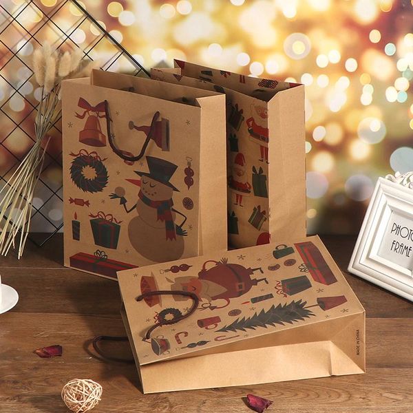 

1pc christmas gift bags xmas packing bag candy box paper handbag with handle kraft