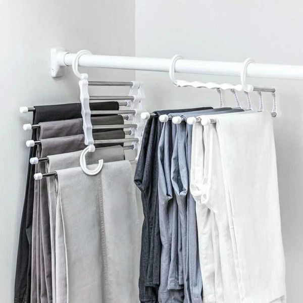 

1pc 5 tier multi-function portable clothes hanger pants racks trousers hanger clothes storage drying stainless steel1