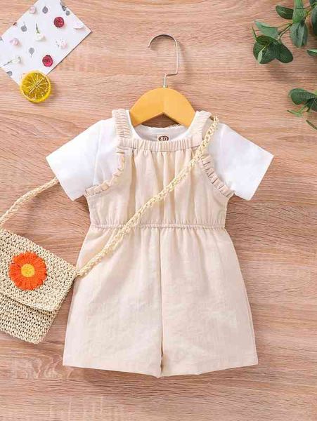 

baby solid tee with frill trim cami romper she, Blue