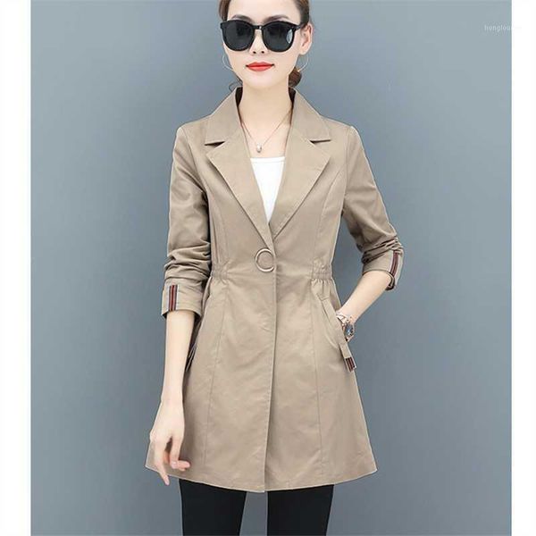 

mid-length windbreaker coat women 2019 spring autumn fashion new slim casual long sleeve windbreaker jacket tide h004131, Tan;black