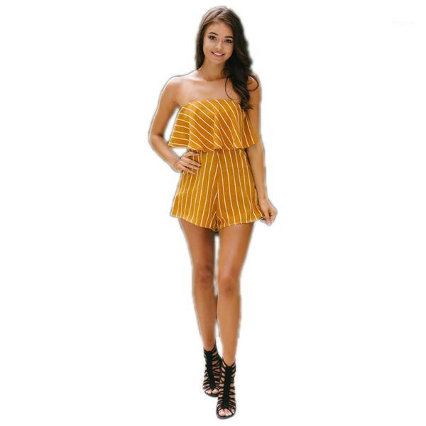 

new summer striped bohemian simple playsuits yellow short jumpsuits women bodysuits1, Black;white