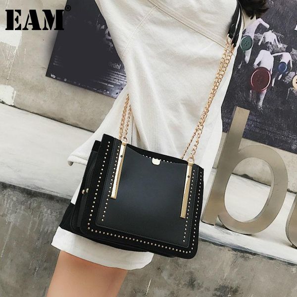 

cross body [eam] women rivet square chains pu leather flap personality all-match crossbody shoulder bag fashion tide 2021 18a1716