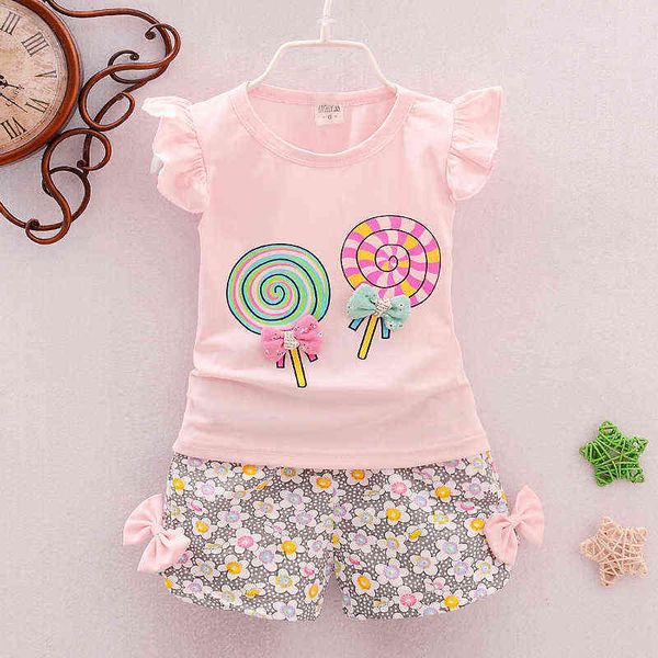 

two pieces cotton girls clothing sets summer vest sleeveless children sets fashion girls clothes suit casual floral outfits 1-5t y220310, White