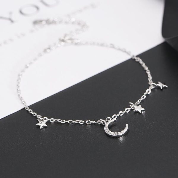 

link, chain moon star fashion 100% geuine 925 sterling silver bracelets for women elegant jewelry s925 girls, Black