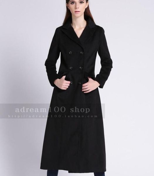 

autumn winter fashion women long wool coats double breasted office lady turn down collar woolen coat plus size 2xl1, Black