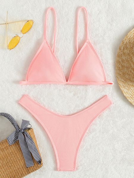 

rib high cut bikini swimsuit 42ns#, White;black