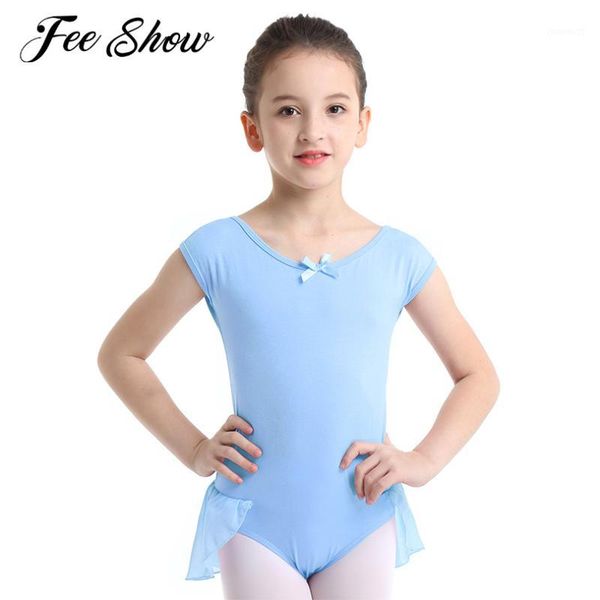 

feeshow kids girls cotton ballet dress dancewear ruffled chiffon cap sleeves ballerina ballet dance gymnastics leotard jumpsuits1, Black;red