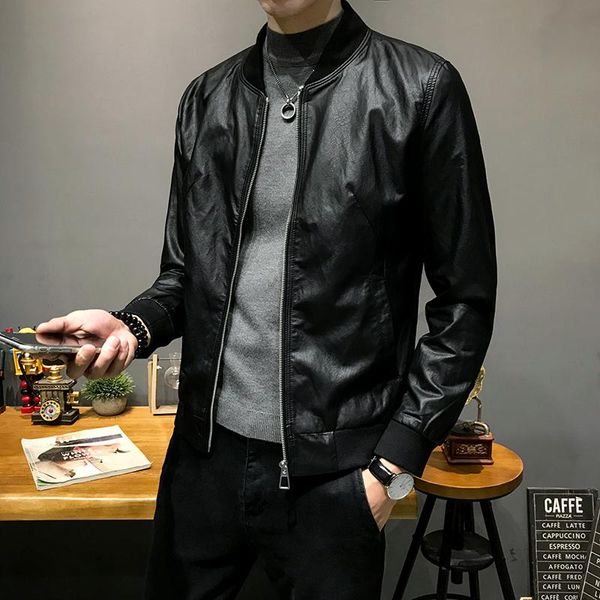 

men's jackets pu leather mens luxury stand collar double line zipper and coats plus size 4xl casual slim fit coat men, Black;brown