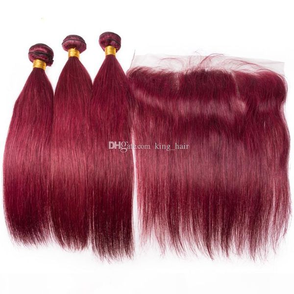 

brazilian wine red silky straight human hair 3bundles with frontal 13x4 burgundy 99j virgin hair extensions with frontal closure, Black