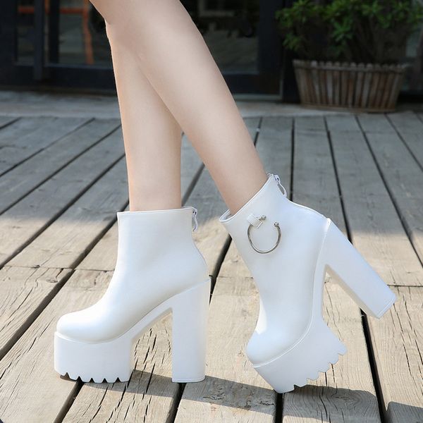 

2020 black white super muffin high-heeled boots women's shoes dwaterproof short water show rough heel boot 7n0d